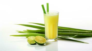 Photo of a Sugarcane Juice isolated on flat white background. Generative AI