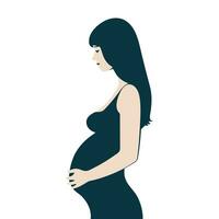 Vector silhouettes of pregnant woman touching belly