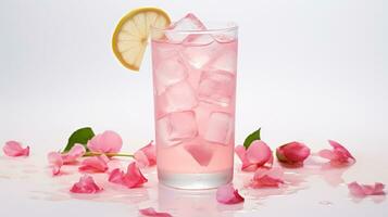 Photo of a Rose Water Lemonade isolated on flat white background. Generative AI