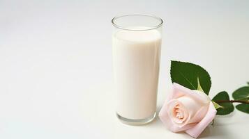 Photo of a Rose Milk isolated on flat white background. Generative AI