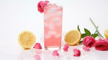 Photo of a Rose Water Lemonade isolated on flat white background. Generative AI