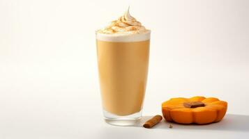 Photo of a Pumpkin Pie Smoothie isolated on flat white background. Generative AI