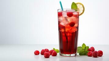 Photo of a Raspberry Iced Tea isolated on flat white background. Generative AI