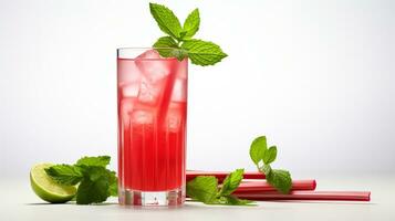 Photo of a Rhubarb Mojito isolated on flat white background. Generative AI