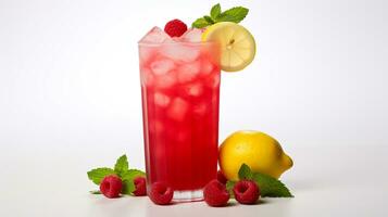 Photo of a Raspberry Lemonade isolated on flat white background. Generative AI