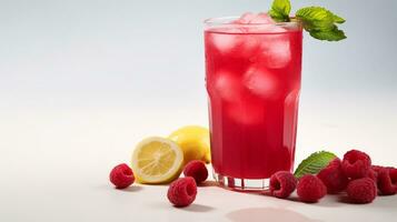 Photo of a Raspberry Lemonade isolated on flat white background. Generative AI