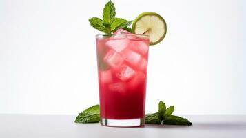 Photo of a Rhubarb Mojito isolated on flat white background. Generative AI