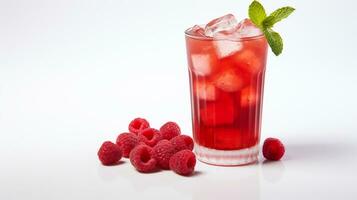 Photo of a Raspberry Iced Tea isolated on flat white background. Generative AI