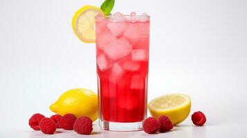 Photo of a Raspberry Lemonade isolated on flat white background. Generative AI