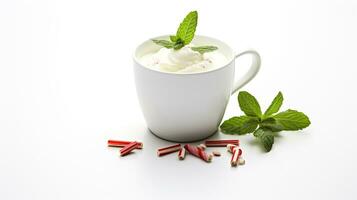 Photo of a Peppermint White Hot Chocolate isolated on flat white background. Generative AI