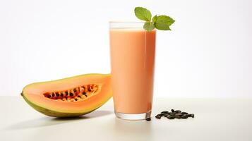 Photo of a Papaya Smoothie isolated on flat white background. Generative AI