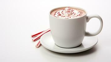 Photo of a Peppermint Hot Chocolate isolated on flat white background. Generative AI