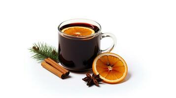 Photo of a Mulled Wine isolated on flat white background. Generative AI