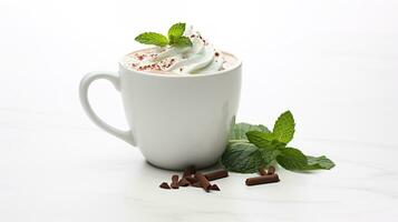 Photo of a Peppermint Mocha isolated on flat white background. Generative AI