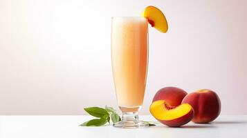 Photo of a Peach Bellini isolated on flat white background. Generative AI