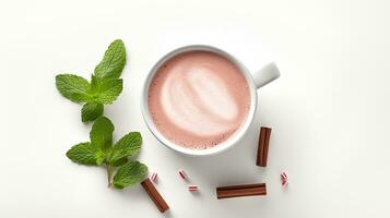 Photo of a Peppermint Hot Chocolate isolated on flat white background. Generative AI