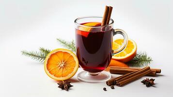 Photo of a Mulled Wine isolated on flat white background. Generative AI