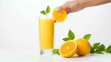 Photo of a Orange Juice isolated on flat white background. Generative AI