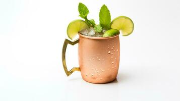 Photo of a Moscow Mule isolated on flat white background. Generative AI