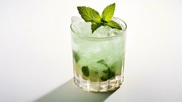 Photo of a Mint Julep isolated on flat white background. Generative AI