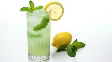 Photo of a Mint Lemonade isolated on flat white background. Generative AI