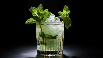 Photo of a Mint Julep isolated on flat black background. Generative AI