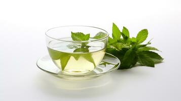 Photo of a Mint Tea isolated on flat white background. Generative AI