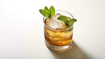 Photo of a Mint Julep isolated on flat white background. Generative AI