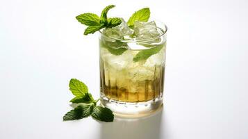 Photo of a Mint Julep isolated on flat white background. Generative AI