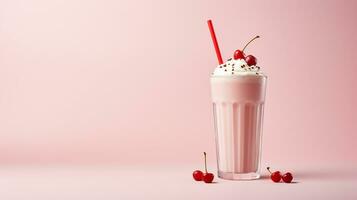Photo of a Milkshake isolated on flat white background. Generative AI