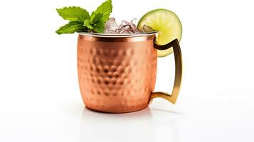 Photo of a Moscow Mule isolated on flat white background. Generative AI