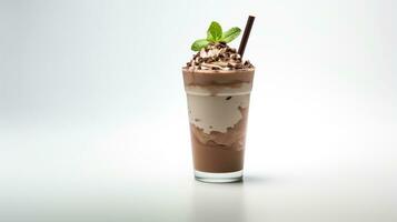 Photo of a Mocha Peppermint Shake isolated on flat white background. Generative AI