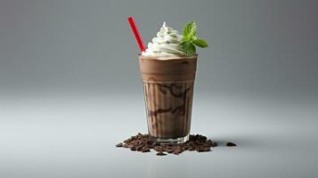 Photo of a Mocha Peppermint Shake isolated on flat white background. Generative AI