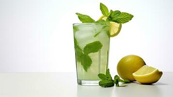 Photo of a Mint Lemonade isolated on flat white background. Generative AI