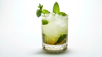 Photo of a Mint Julep isolated on flat white background. Generative AI