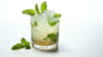 Photo of a Mint Julep isolated on flat white background. Generative AI