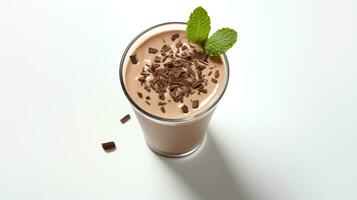 Photo of a Mocha Peppermint Shake isolated on flat white background. Generative AI