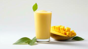 Photo of a Mango Lassi drink isolated on flat white background. Generative AI