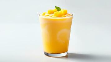 Photo of a Mango Smoothie isolated on flat white background. Generative AI