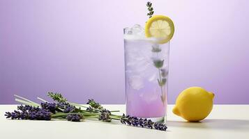 Photo of a Lavender Lemonade drink isolated on white background. Generative AI