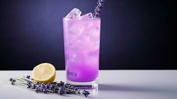 Photo of a Lavender Lemonade drink isolated on black background. Generative AI