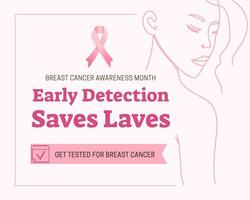 Breast cancer awareness month banner design with pink ribbon and woman silhouette vector