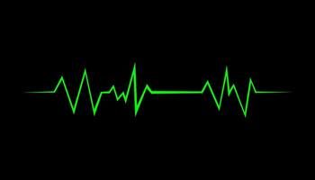 Hearbeat green line with dark background. Vector isolated illustration. Abstract wave. Pulse red vector trace. EKG cardio line red symbol. Medical and Healthy concept