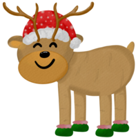 a cartoon reindeer wearing a santa hat png