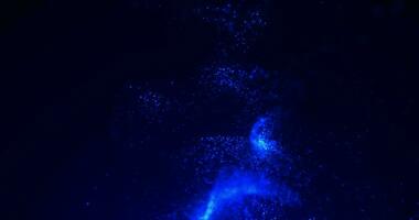 Magic fluid animation of blue glowing particles. Particle trail. Energy neon bright flame with glitter that sparkles and swirls, 3D animation. Seamless loop 4k video. Abstract background video