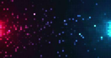 Abstract digital background with glowing pink and blue neon lights, futuristic hi-tech concept. virtual space. glowing random dots and grid.  Seamless loop 4k video. splash animation video