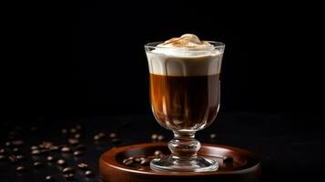 Photo of a Irish Coffee drink isolated on black background. Generative AI