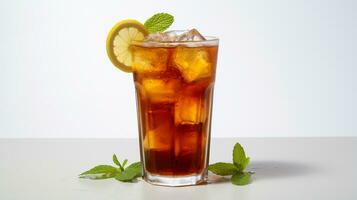 Photo of a Iced Tea drink isolated on white background. Generative AI