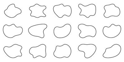 Irregular Organic Line Blob Set. Asymmetric Shape Blotch. Liquid Random Outline Form. Black Bubbles Collection On White Background. Fluid Amorphous Round Blotch. Isolated Vector Illustration.