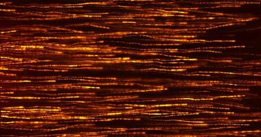 A stream of bright orange particles, a stream of glowing golden glitter dots, a futuristic surface of flying particles. Seamless loop video